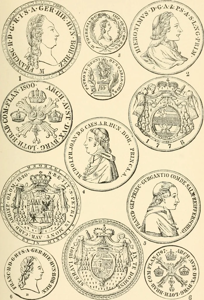 An illustration from Illustrated encyclopaedia of gold and silver coins of the world; illustrating the modern, ancient, current and curious, from A.D. 1885 back to B.C. 700, 1886, leaf 86