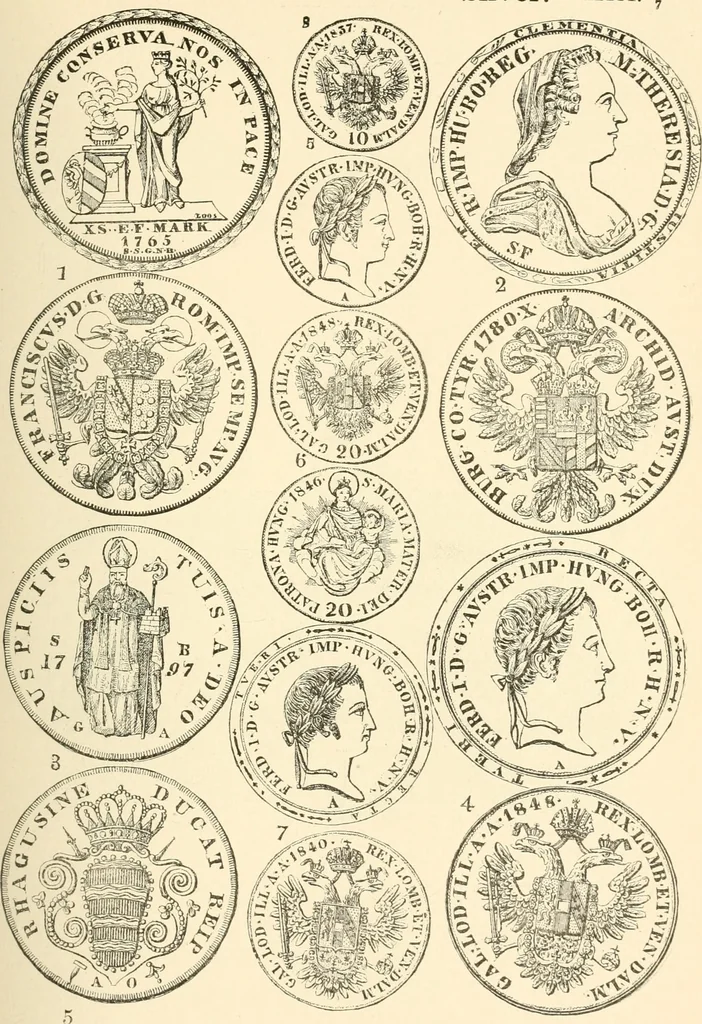 An illustration from Illustrated encyclopaedia of gold and silver coins of the world; illustrating the modern, ancient, current and curious, from A.D. 1885 back to B.C. 700, 1886, leaf 88