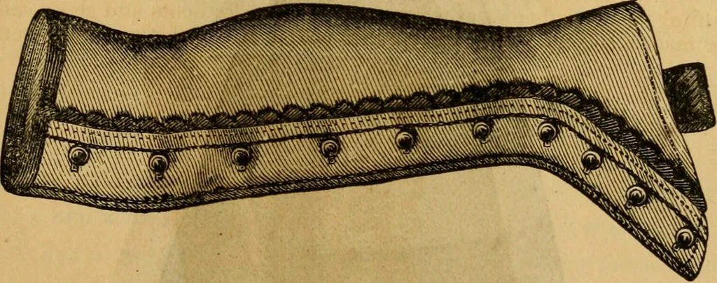 An illustration from Illustrated instructions for setting up and running the Bickford family knitting machine, also for making the different articles thereon .., 1871, leaf 32