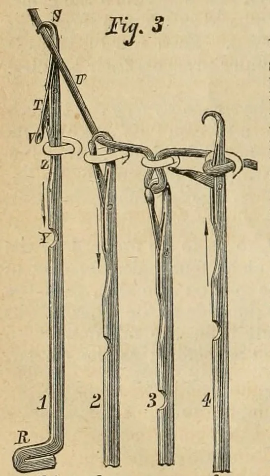 An illustration from Illustrated instruction book for the Bickford family knitting machine, 1875, leaf 22