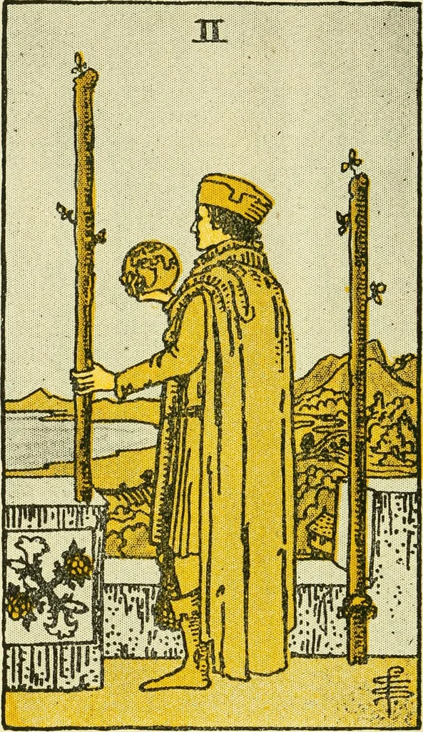 An illustration from The illustrated key to the tarot, the veil of divination, illustrating the greater and lesser arcana, embracing: The veil and its symbols. Secret tradition under the veil of divination. Art of tarot divination. Outer method of the oracles. The tarot in history. Inner symbolism. The greater keys, 1918, leaf 105