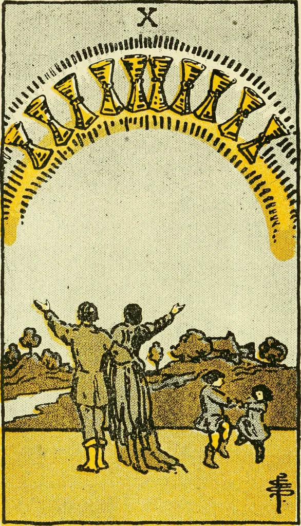 An illustration from The illustrated key to the tarot, the veil of divination, illustrating the greater and lesser arcana, embracing: The veil and its symbols. Secret tradition under the veil of divination. Art of tarot divination. Outer method of the oracles. The tarot in history. Inner symbolism. The greater keys, 1918, leaf 111