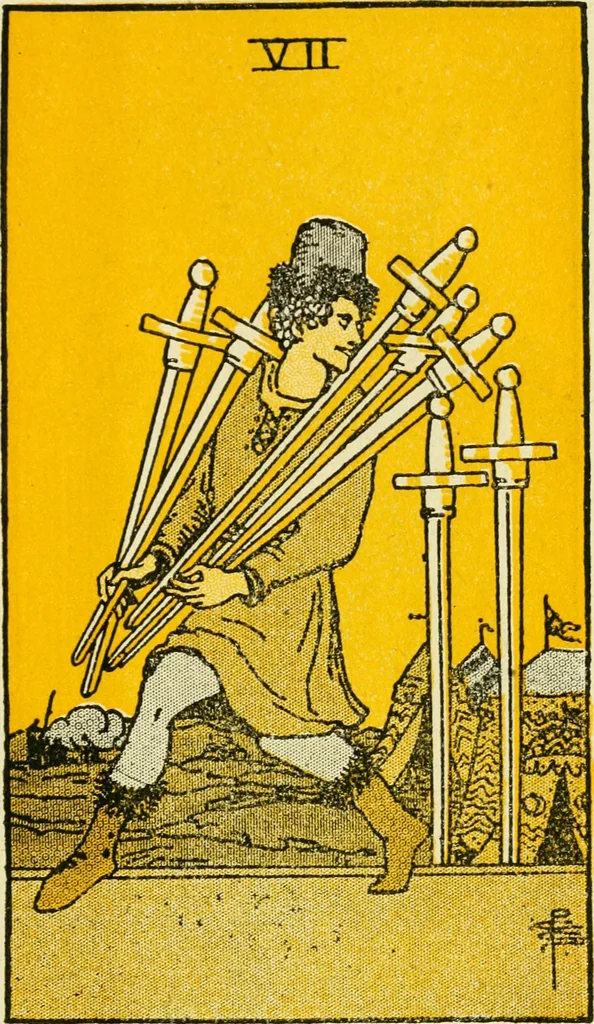 An illustration from The illustrated key to the tarot, the veil of divination, illustrating the greater and lesser arcana, embracing: The veil and its symbols. Secret tradition under the veil of divination. Art of tarot divination. Outer method of the oracles. The tarot in history. Inner symbolism. The greater keys, 1918, leaf 128