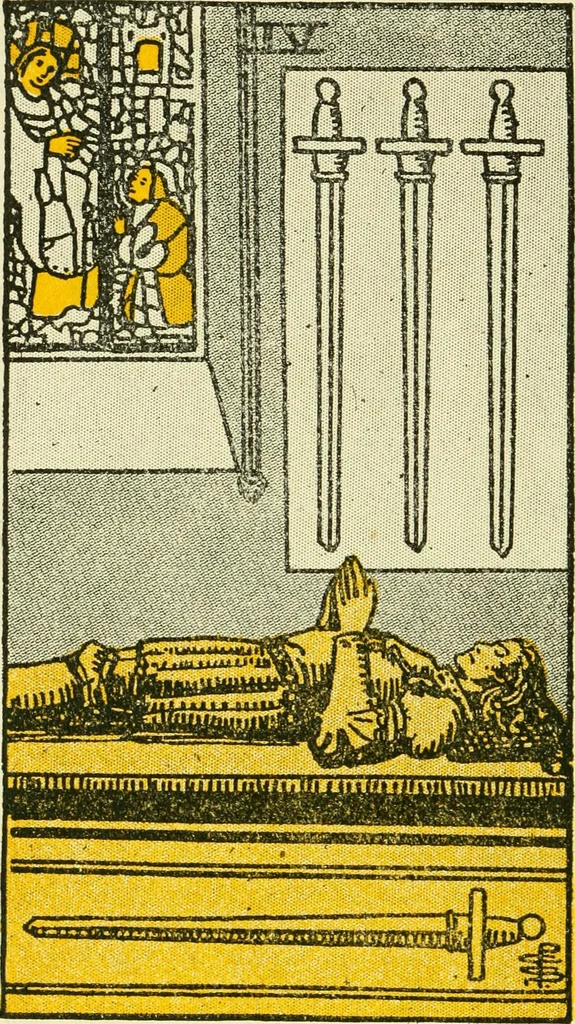 An illustration from The illustrated key to the tarot, the veil of divination, illustrating the greater and lesser arcana, embracing: The veil and its symbols. Secret tradition under the veil of divination. Art of tarot divination. Outer method of the oracles. The tarot in history. Inner symbolism. The greater keys, 1918, leaf 131