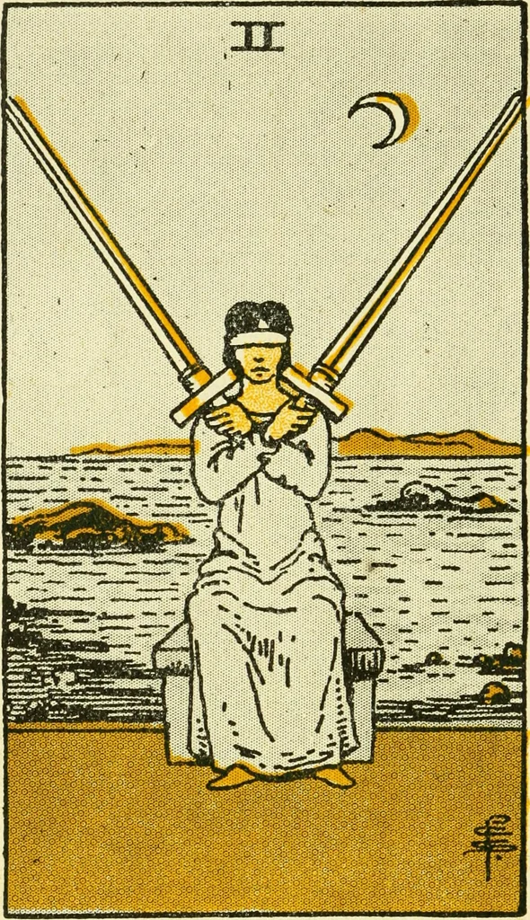 An illustration from The illustrated key to the tarot, the veil of divination, illustrating the greater and lesser arcana, embracing: The veil and its symbols. Secret tradition under the veil of divination. Art of tarot divination. Outer method of the oracles. The tarot in history. Inner symbolism. The greater keys, 1918, leaf 133