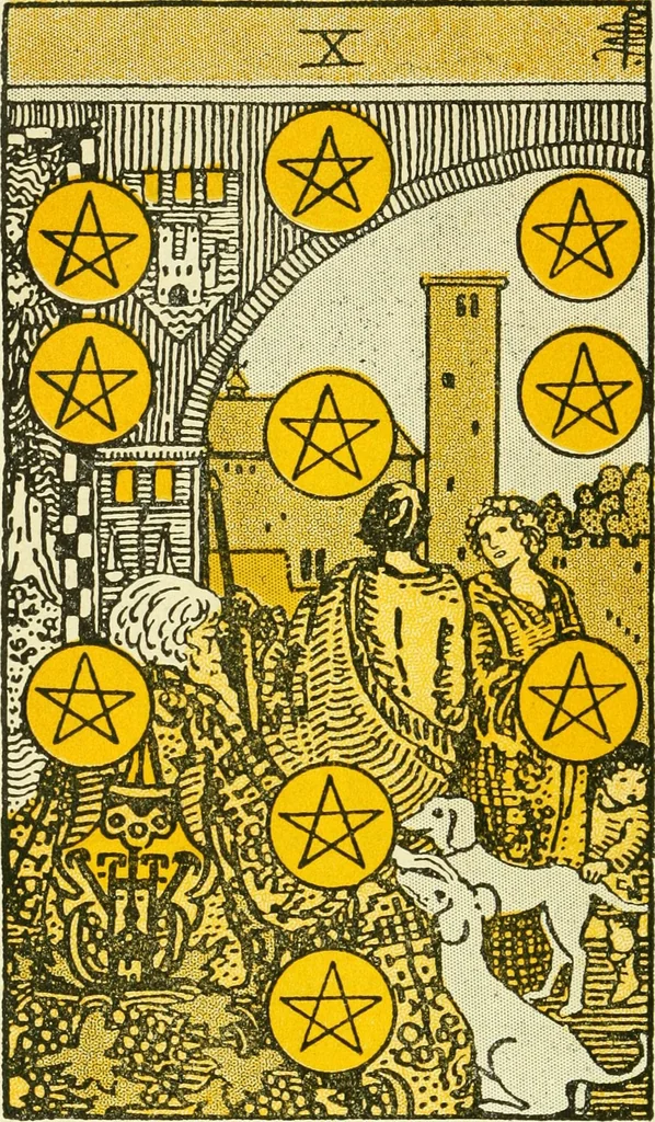 An illustration from The illustrated key to the tarot, the veil of divination, illustrating the greater and lesser arcana, embracing: The veil and its symbols. Secret tradition under the veil of divination. Art of tarot divination. Outer method of the oracles. The tarot in history. Inner symbolism. The greater keys, 1918, leaf 139