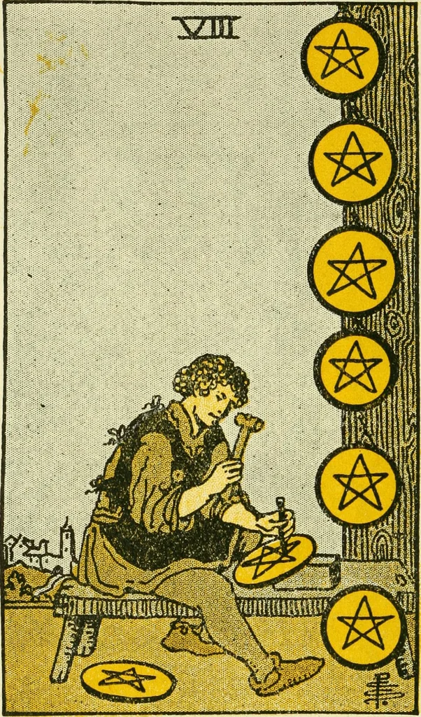 An illustration from The illustrated key to the tarot, the veil of divination, illustrating the greater and lesser arcana, embracing: The veil and its symbols. Secret tradition under the veil of divination. Art of tarot divination. Outer method of the oracles. The tarot in history. Inner symbolism. The greater keys, 1918, leaf 141