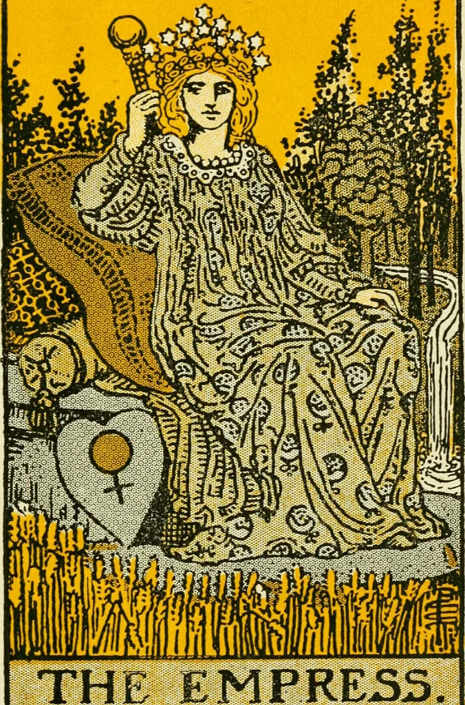 An illustration from The illustrated key to the tarot, the veil of divination, illustrating the greater and lesser arcana, embracing: The veil and its symbols. Secret tradition under the veil of divination. Art of tarot divination. Outer method of the oracles. The tarot in history. Inner symbolism. The greater keys, 1918, leaf 48