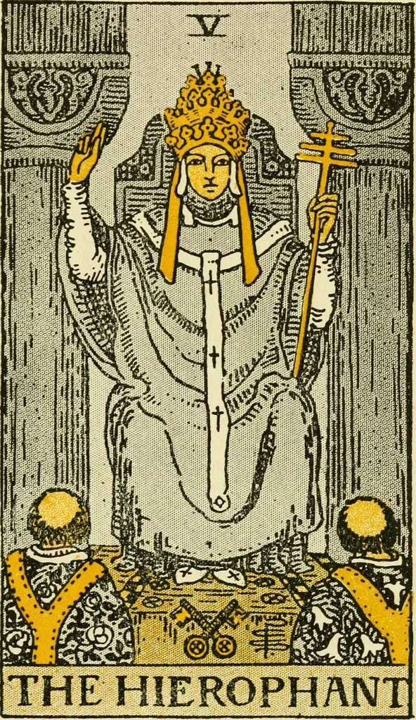 An illustration from The illustrated key to the tarot, the veil of divination, illustrating the greater and lesser arcana, embracing: The veil and its symbols. Secret tradition under the veil of divination. Art of tarot divination. Outer method of the oracles. The tarot in history. Inner symbolism. The greater keys, 1918, leaf 52