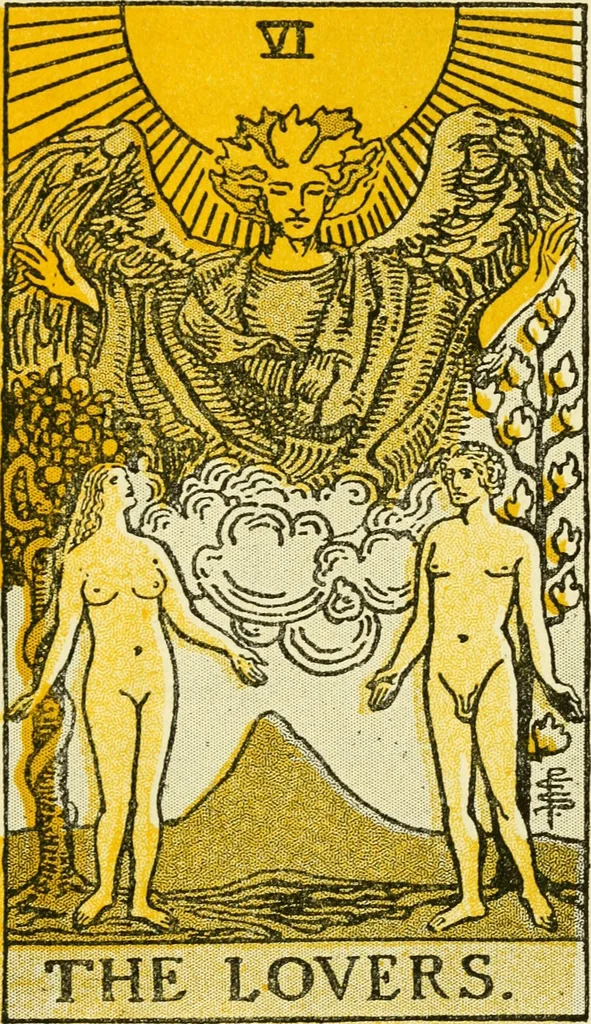An illustration from The illustrated key to the tarot, the veil of divination, illustrating the greater and lesser arcana, embracing: The veil and its symbols. Secret tradition under the veil of divination. Art of tarot divination. Outer method of the oracles. The tarot in history. Inner symbolism. The greater keys, 1918, leaf 54