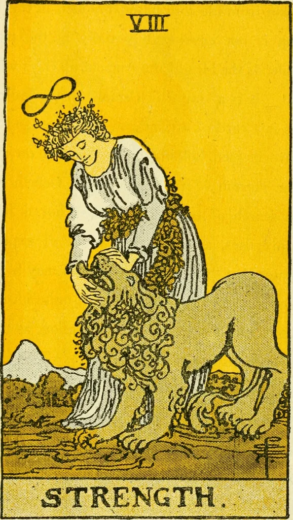 An illustration from The illustrated key to the tarot, the veil of divination, illustrating the greater and lesser arcana, embracing: The veil and its symbols. Secret tradition under the veil of divination. Art of tarot divination. Outer method of the oracles. The tarot in history. Inner symbolism. The greater keys, 1918, leaf 58