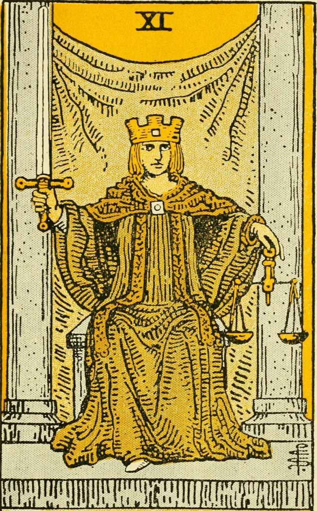 An illustration from The illustrated key to the tarot, the veil of divination, illustrating the greater and lesser arcana, embracing: The veil and its symbols. Secret tradition under the veil of divination. Art of tarot divination. Outer method of the oracles. The tarot in history. Inner symbolism. The greater keys, 1918, leaf 64
