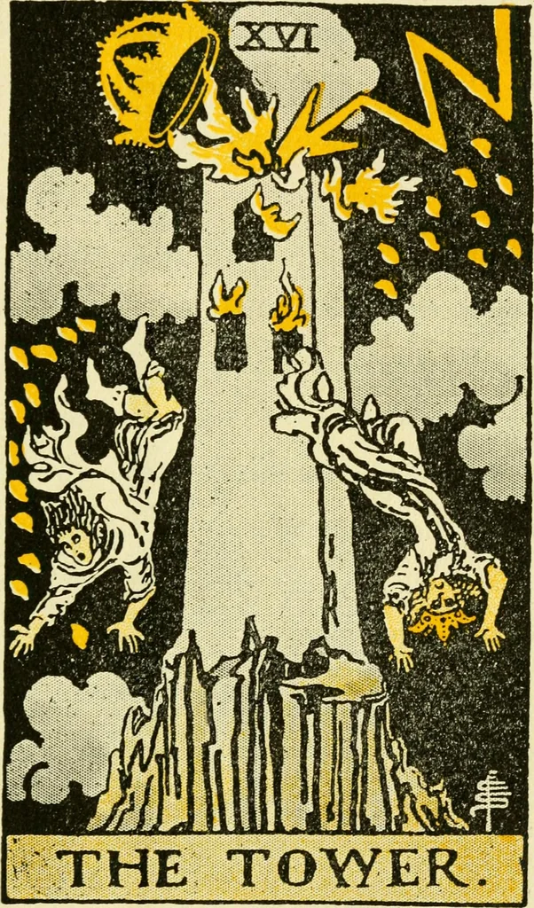 An illustration from The illustrated key to the tarot, the veil of divination, illustrating the greater and lesser arcana, embracing: The veil and its symbols. Secret tradition under the veil of divination. Art of tarot divination. Outer method of the oracles. The tarot in history. Inner symbolism. The greater keys, 1918, leaf 74