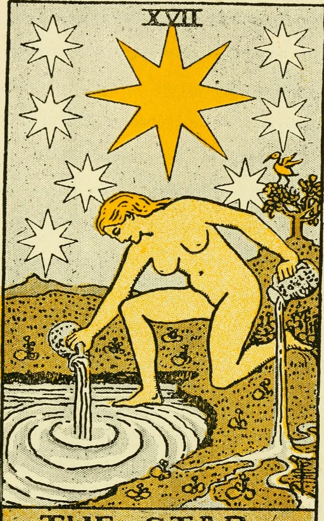 An illustration from The illustrated key to the tarot, the veil of divination, illustrating the greater and lesser arcana, embracing: The veil and its symbols. Secret tradition under the veil of divination. Art of tarot divination. Outer method of the oracles. The tarot in history. Inner symbolism. The greater keys, 1918, leaf 76