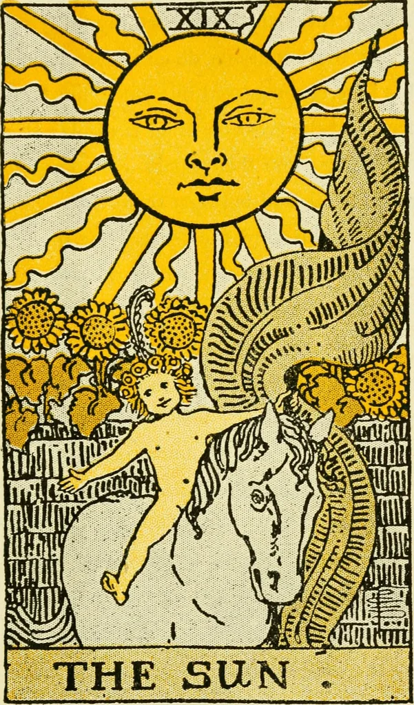 An illustration from The illustrated key to the tarot, the veil of divination, illustrating the greater and lesser arcana, embracing: The veil and its symbols. Secret tradition under the veil of divination. Art of tarot divination. Outer method of the oracles. The tarot in history. Inner symbolism. The greater keys, 1918, leaf 80