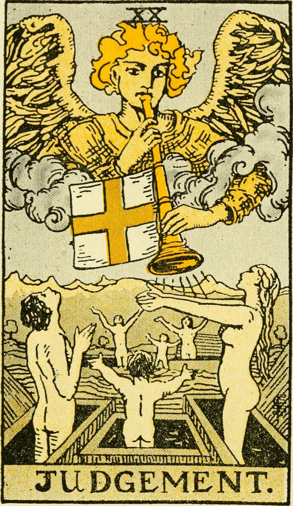 An illustration from The illustrated key to the tarot, the veil of divination, illustrating the greater and lesser arcana, embracing: The veil and its symbols. Secret tradition under the veil of divination. Art of tarot divination. Outer method of the oracles. The tarot in history. Inner symbolism. The greater keys, 1918, leaf 82