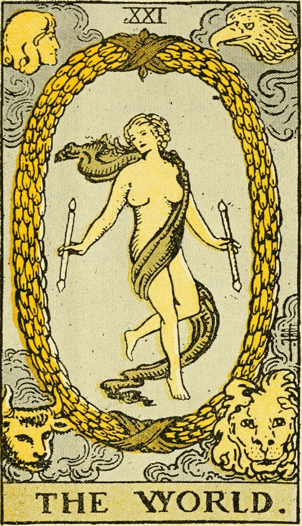 An illustration from The illustrated key to the tarot, the veil of divination, illustrating the greater and lesser arcana, embracing: The veil and its symbols. Secret tradition under the veil of divination. Art of tarot divination. Outer method of the oracles. The tarot in history. Inner symbolism. The greater keys, 1918, leaf 86