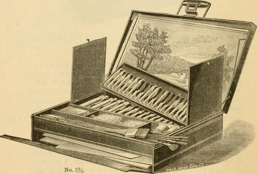 An illustration from Illustrated price list of artists' materials : comprising a complete list of painting and drawing materials for artists... materials for gilders, sign and coach-painters; etcher's and engravers' tools; also, materials for making wax and paper flowers., 1888, leaf 25