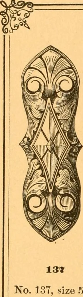 An illustration from Illustrated price list of patented artificial wood ornaments for furniture manufacturers, architects, builders, interior decorators, stair builders, car builders, organ manufacturers, steamboat builders, etc, etc., 1879, leaf 13