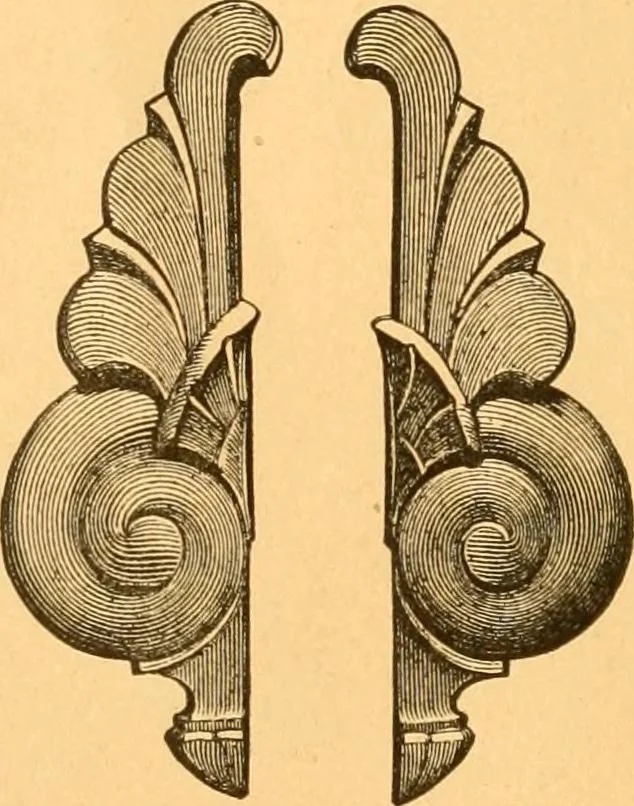 An illustration from Illustrated price list of patented artificial wood ornaments for furniture manufacturers, architects, builders, interior decorators, stair builders, car builders, organ manufacturers, steamboat builders, etc, etc., 1879, leaf 17