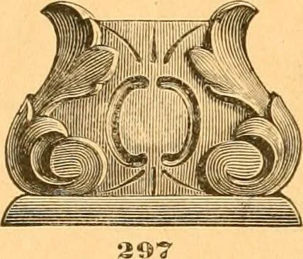 An illustration from Illustrated price list of patented artificial wood ornaments for furniture manufacturers, architects, builders, interior decorators, stair builders, car builders, organ manufacturers, steamboat builders, etc, etc., 1879, leaf 33