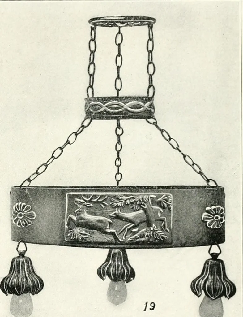 An illustration from Illustrating light iron pressed rosettes, cups, husks, leaves, roses and various ornaments used on lamps and lighting fixtures ..., 1922, leaf 10