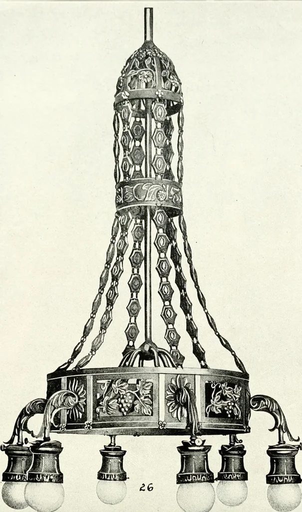 An illustration from Illustrating light iron pressed rosettes, cups, husks, leaves, roses and various ornaments used on lamps and lighting fixtures ..., 1922, leaf 11