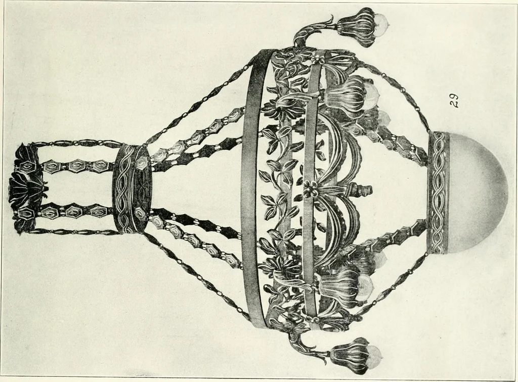 An illustration from Illustrating light iron pressed rosettes, cups, husks, leaves, roses and various ornaments used on lamps and lighting fixtures ..., 1922, leaf 12