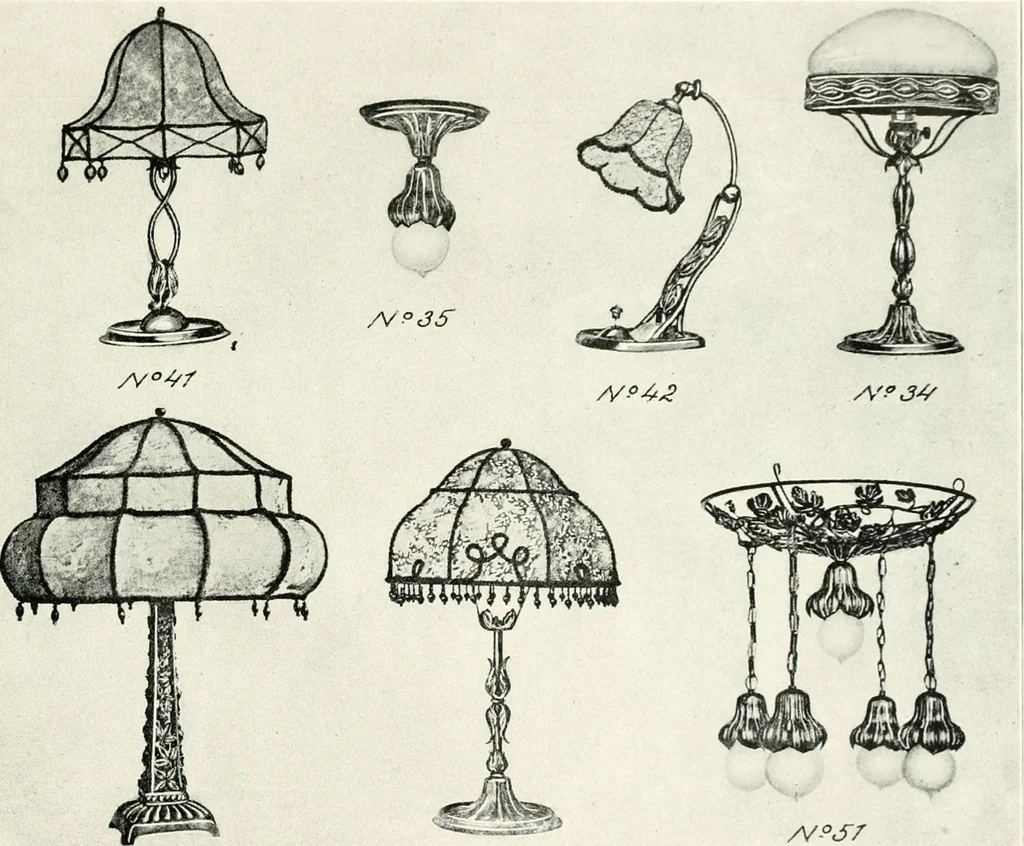 An illustration from Illustrating light iron pressed rosettes, cups, husks, leaves, roses and various ornaments used on lamps and lighting fixtures ..., 1922, leaf 8