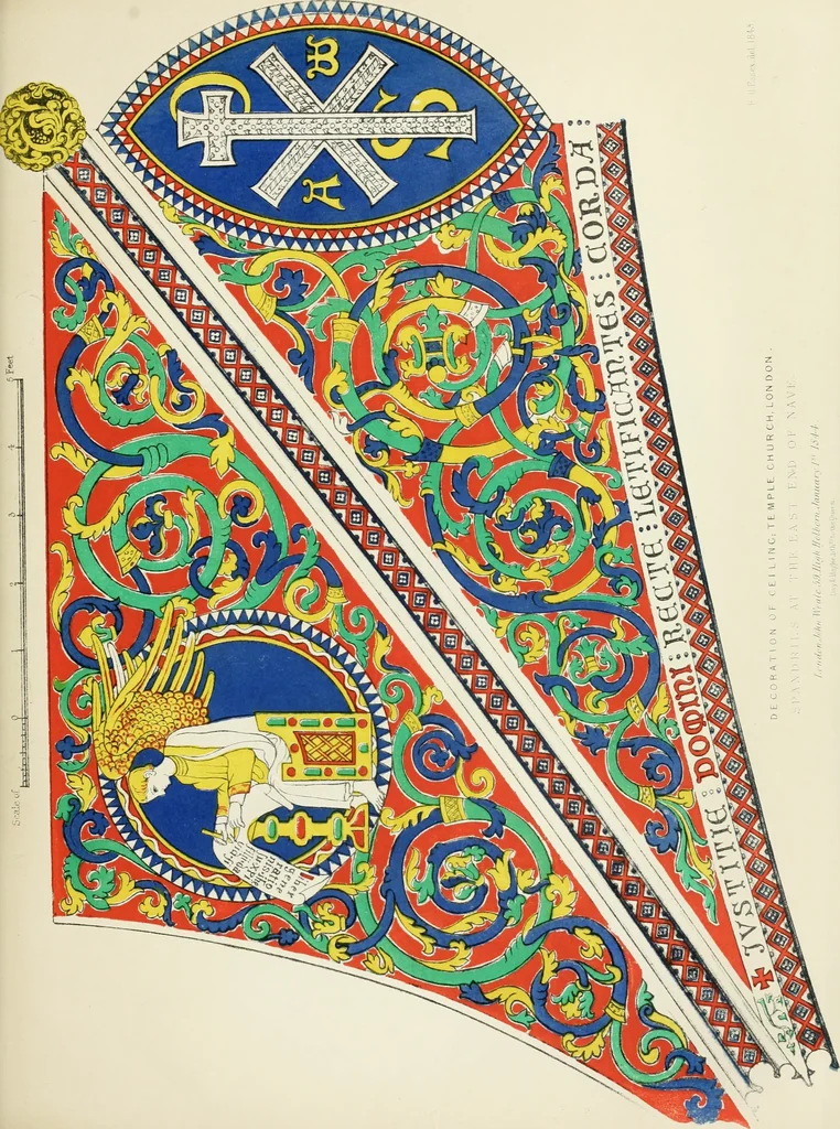 An illustration from Illustrations of the architectural ornaments and embellishments and painted glass of the Temple Church, London, 1845, leaf 54