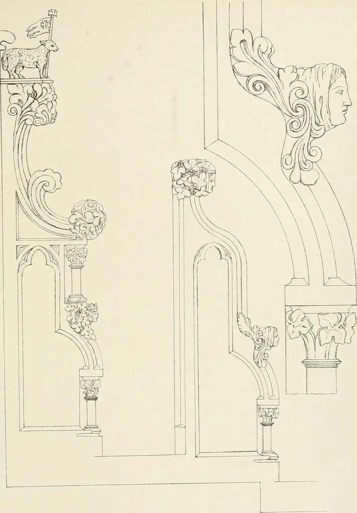 An illustration from Illustrations of the architectural ornaments and embellishments and painted glass of the Temple Church, London, 1845, leaf 74
