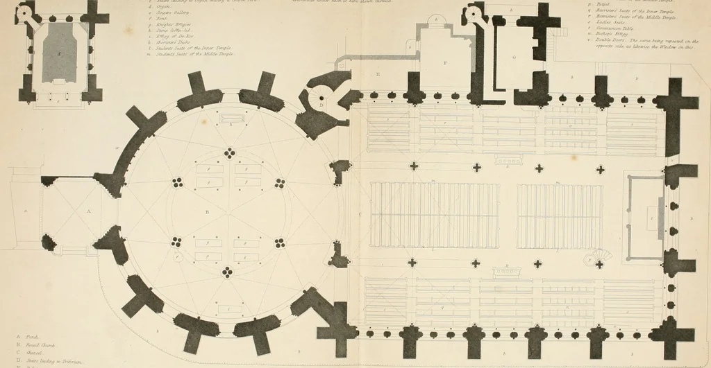 An illustration from Illustrations of the architectural ornaments and embellishments and painted glass of the Temple Church, London, 1845, leaf 83