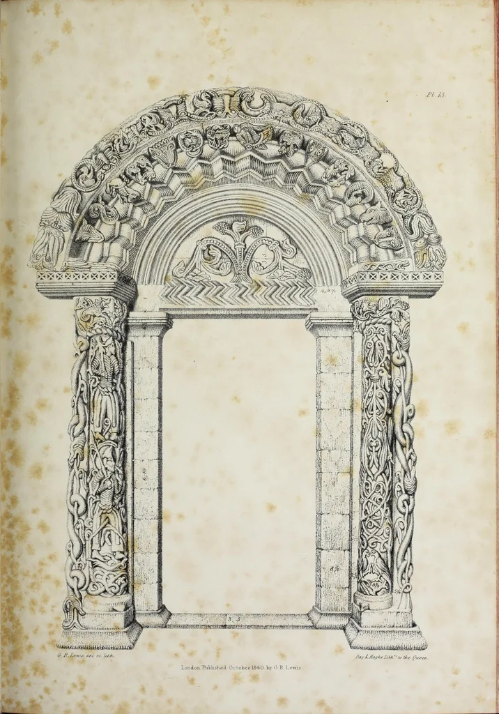 An illustration from Illustrations of Kilpeck church, Herefordshire : in a series of drawings made on the spot, with an essay On ecclesiastical design, and a descriptive interpretation, 1842, leaf 97