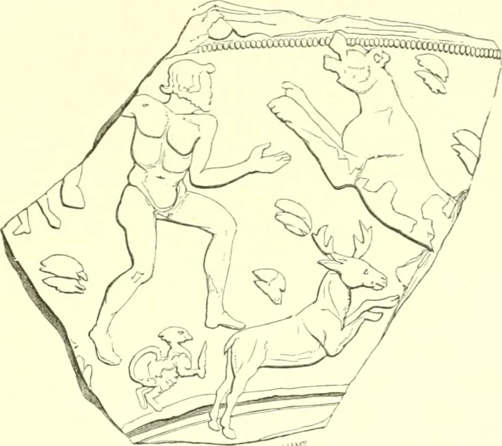 An illustration from Illustrations of the remains of Roman art, in Cirencester, the site of antient Corinium, 1850, leaf 142
