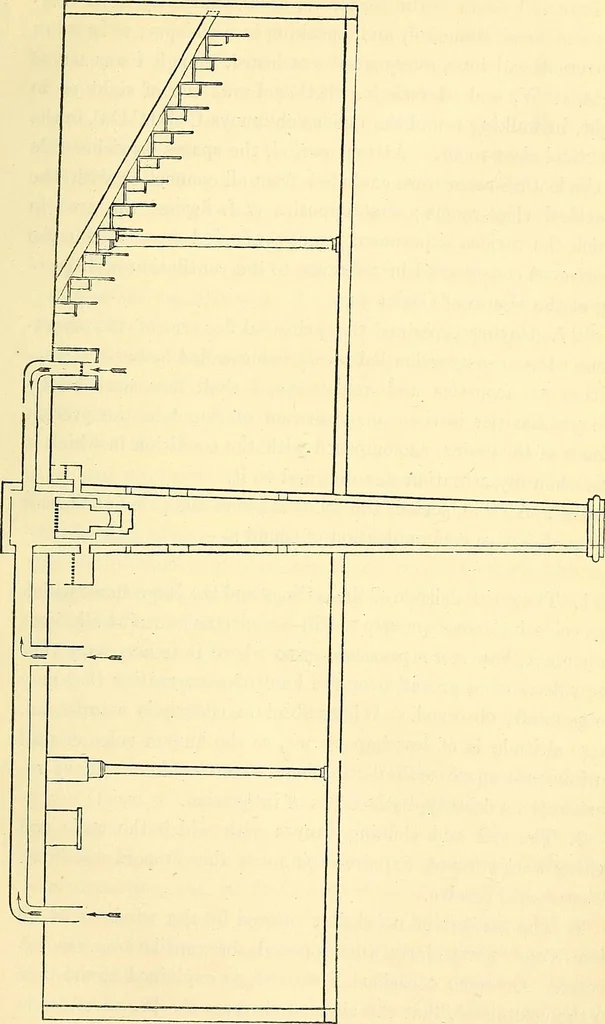 An illustration from Illustrations of the theory and practice of ventilation : with remarks on warming, exclusive lighting, and the communication of sound, 1844, leaf 338