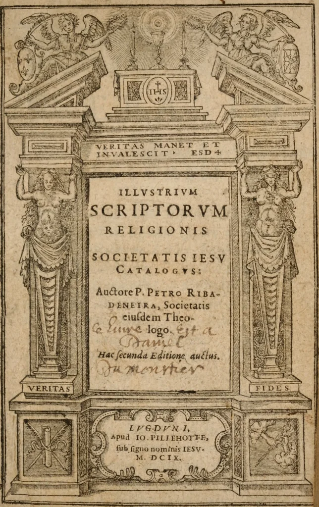 An illustration from Illustrium scriptorum religionis Societatis Iesu catalogus, 1609, leaf 4