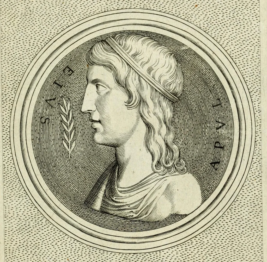 An illustration from Illvstrivm imagines, ex antiquis marmoribus, nomismatibus, et gemmis expressae: quæ exstant Romæ, maior pars apud Fulvium Vrsinvm : editio altera, aliquot imaginibus, et I. Fabri ad singulas commentario, auctior atque illustrior, 1598, leaf 65