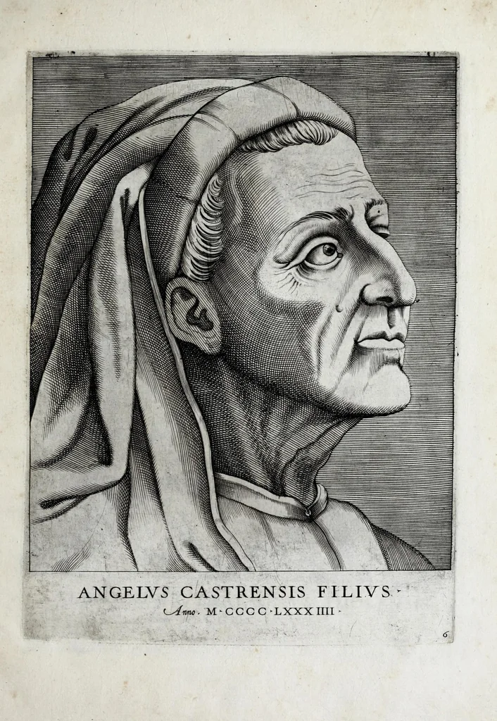 An illustration from Illvstrivm ivreconsvltorvm imagines : qvae inveniri potvervnt ad vivam effigiem expressae : ex musaeo Marci Mantuae Benauidij Patauini iureconsulti clarissimi, 1566, leaf 19