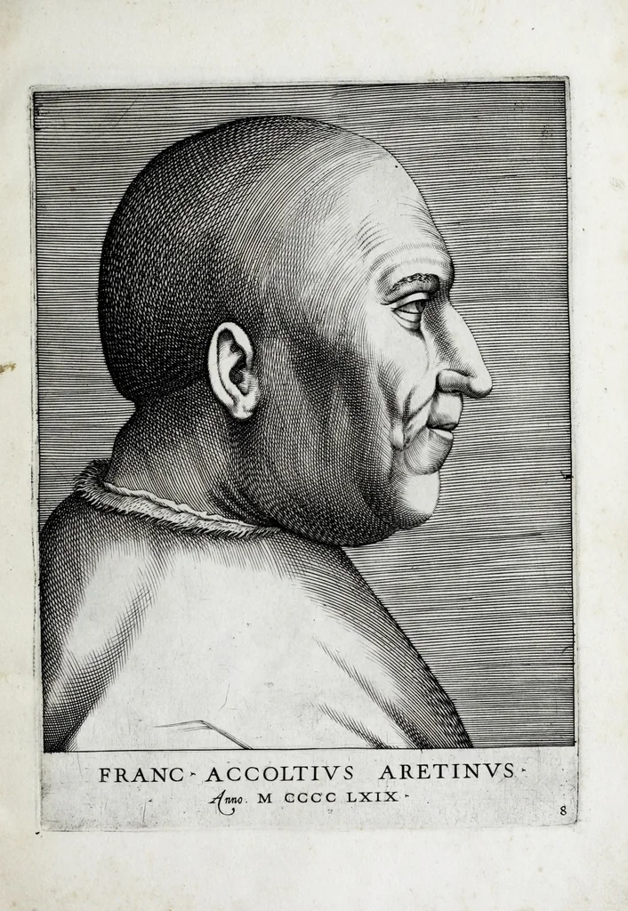An illustration from Illvstrivm ivreconsvltorvm imagines : qvae inveniri potvervnt ad vivam effigiem expressae : ex musaeo Marci Mantuae Benauidij Patauini iureconsulti clarissimi, 1566, leaf 23