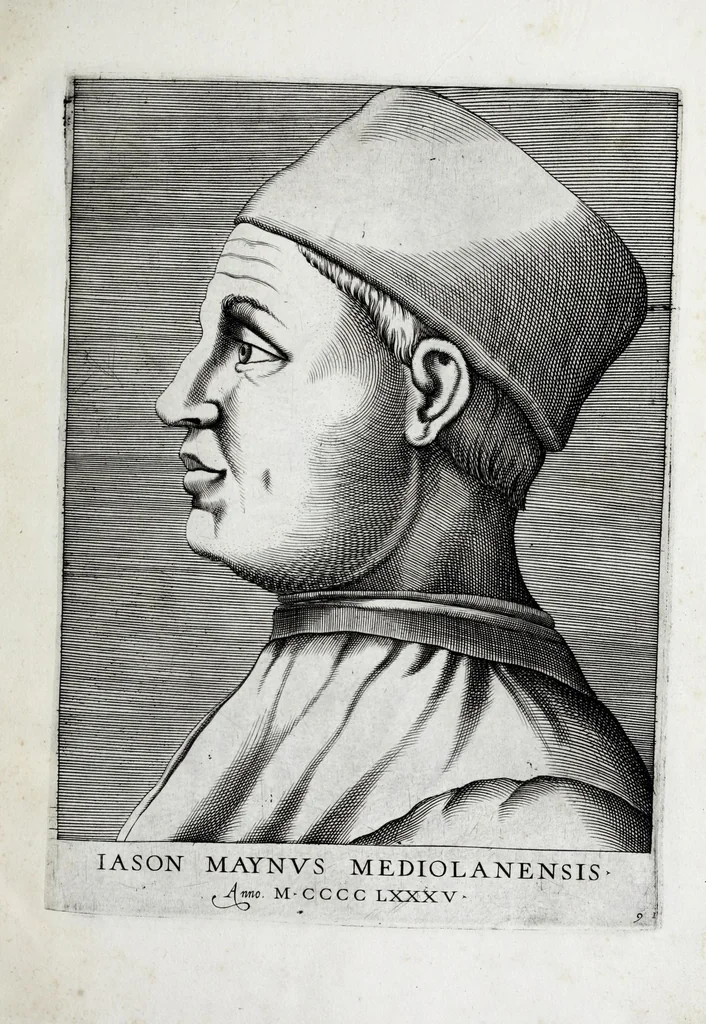 An illustration from Illvstrivm ivreconsvltorvm imagines : qvae inveniri potvervnt ad vivam effigiem expressae : ex musaeo Marci Mantuae Benauidij Patauini iureconsulti clarissimi, 1566, leaf 25