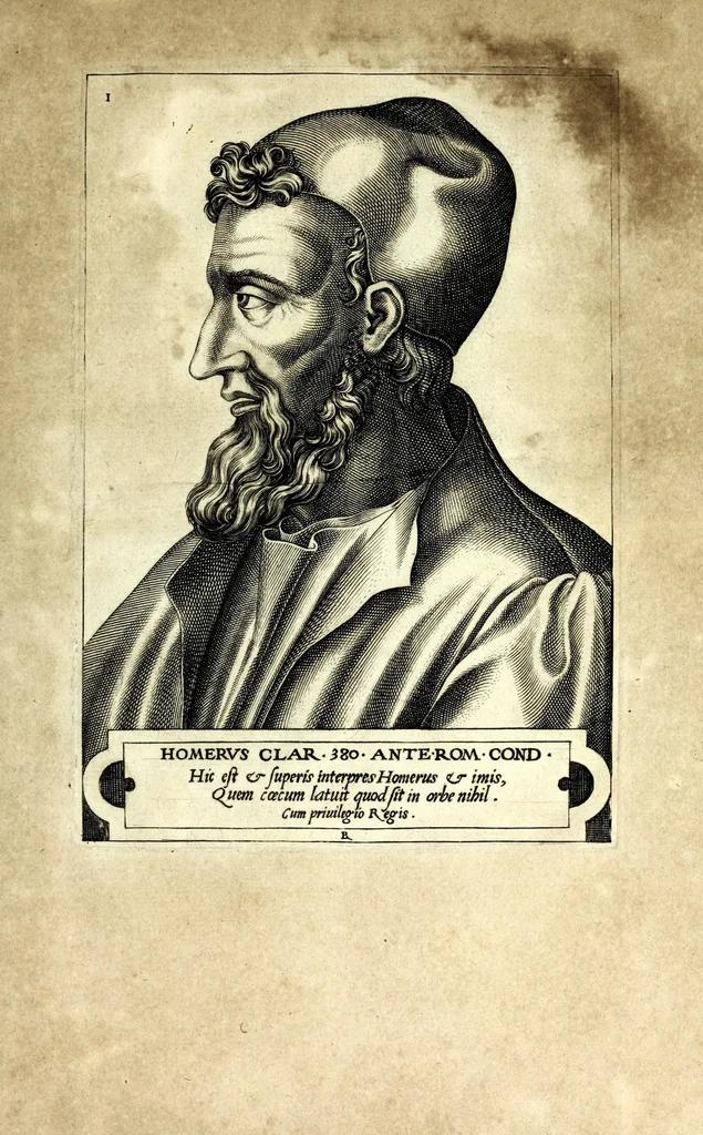 An illustration from Illvstrivm philosophorvm et poetarvm vetervm XII. effigies : ex antiquistum marmoreis tum aeneis signis ad viuum expressȩ & nũc primùm in lucem aeditae : opera Renati Boiuin .., 1566, leaf 11