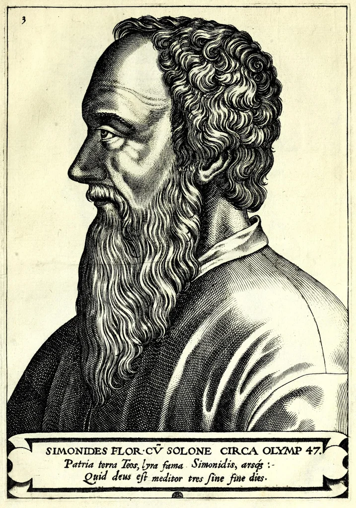 An illustration from Illvstrivm philosophorvm et poetarvm vetervm XII. effigies : ex antiquistum marmoreis tum aeneis signis ad viuum expressȩ & nũc primùm in lucem aeditae : opera Renati Boiuin .., 1566, leaf 15