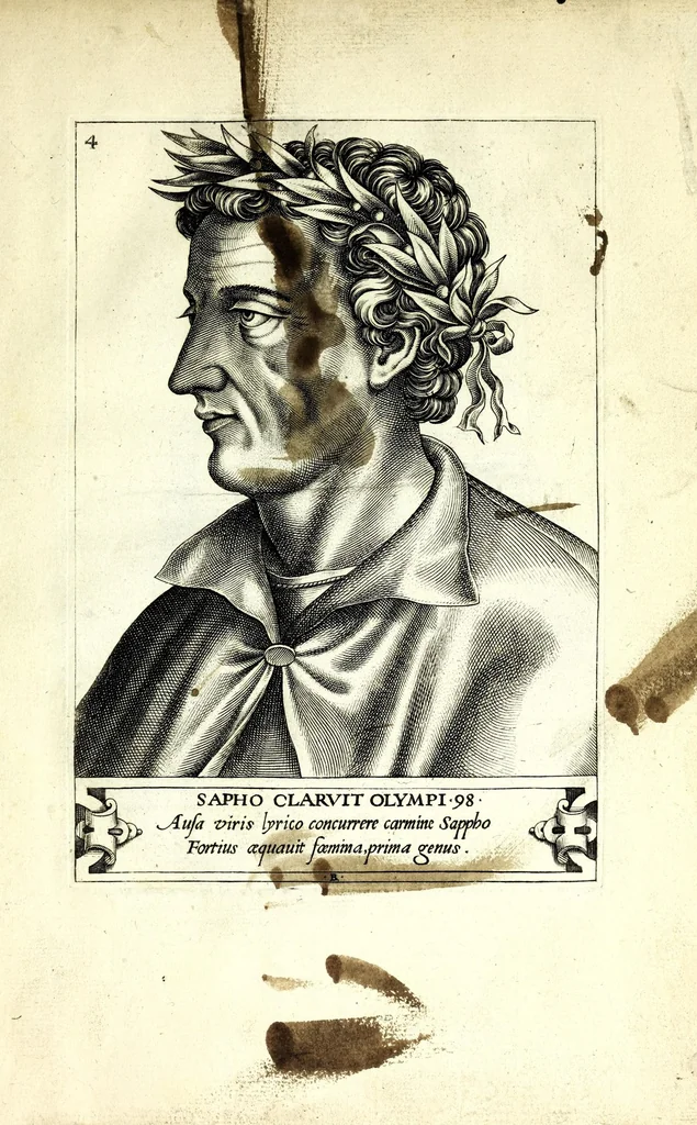 An illustration from Illvstrivm philosophorvm et poetarvm vetervm XII. effigies : ex antiquistum marmoreis tum aeneis signis ad viuum expressȩ & nũc primùm in lucem aeditae : opera Renati Boiuin .., 1566, leaf 17
