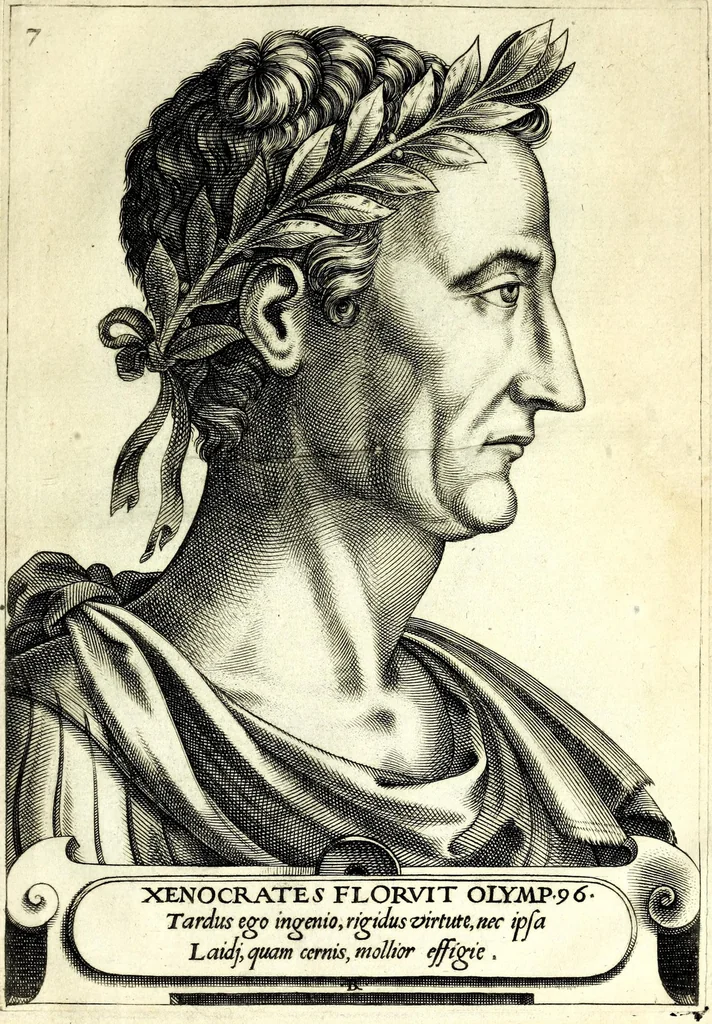 An illustration from Illvstrivm philosophorvm et poetarvm vetervm XII. effigies : ex antiquistum marmoreis tum aeneis signis ad viuum expressȩ & nũc primùm in lucem aeditae : opera Renati Boiuin .., 1566, leaf 23