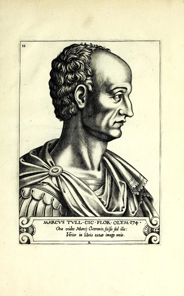 An illustration from Illvstrivm philosophorvm et poetarvm vetervm XII. effigies : ex antiquistum marmoreis tum aeneis signis ad viuum expressȩ & nũc primùm in lucem aeditae : opera Renati Boiuin .., 1566, leaf 31