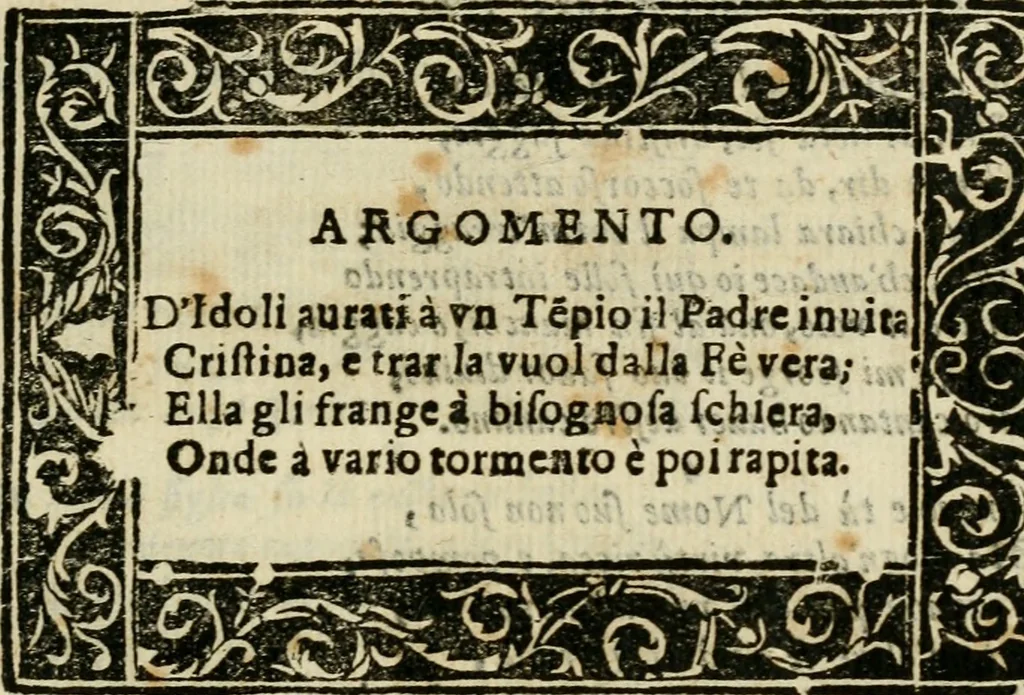 An illustration from Il martirio di Santa Cristina vergine ..., 1628, leaf 10