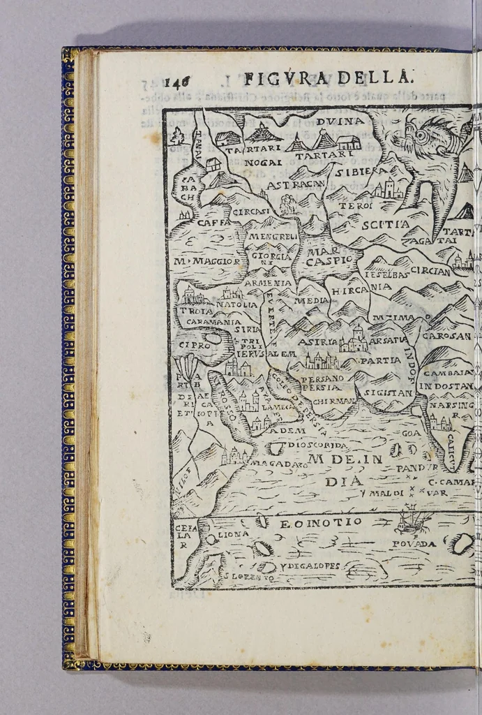An illustration from Il mondo e sue parti cioe Europa, Affrica, Asia, et America. : Nel quale, oltre alle tauole in disegno, si discorre delle sue prouincie, regni, regioni, città ... e costumi., 1595, leaf 160
