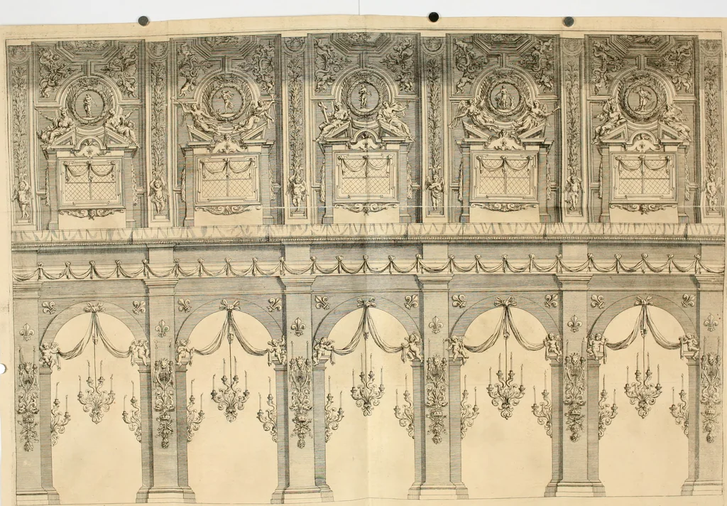 An illustration from Il mondo piangente et il cielo festeggiante : nel funerale apparato dell'essequie celebrate in Roma nella chiesa di San Luigi de Francesi alla gloriosa memoria di Anna d'Austria, regina di Francia, 1666, leaf 42