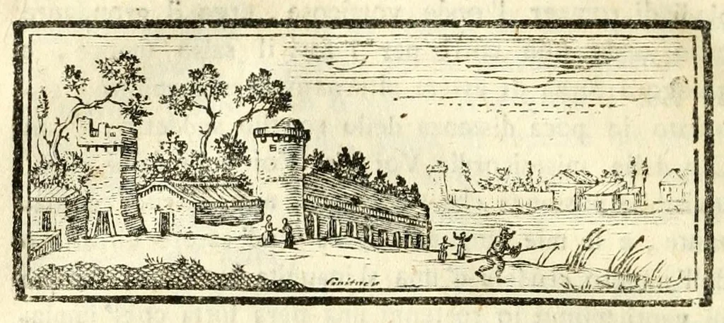 An illustration from Il Naufragio felice allo scoglio del disinganno; ossia, La storia comica, morale e istruttiva de' strepitosi avvenimenti di Alfonso de Rodrigues, scritta da lui medesimo e data in luce da G.D.M, leaf 122