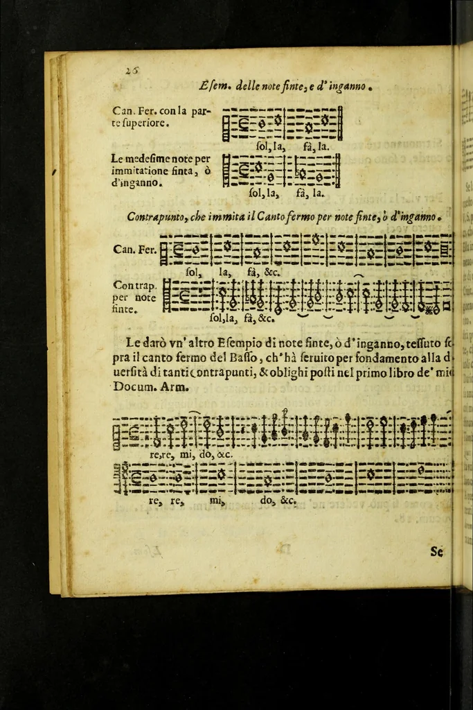 An illustration from Il perche musicale : overo Staffetta armonica, nella quale la ragione scioglie le difficolta, e gli esempi dimostrano il modo d'isfuggire gli errori, e di tessere con artificio i componimenti musicali, 1693, leaf 38